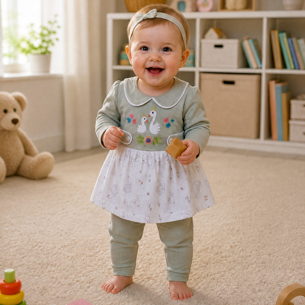 NANNY-Pink Floral Baby Dress Set