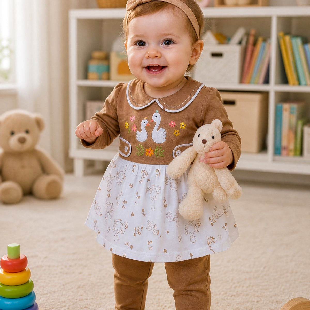NANNY-Pink Floral Baby Dress Set