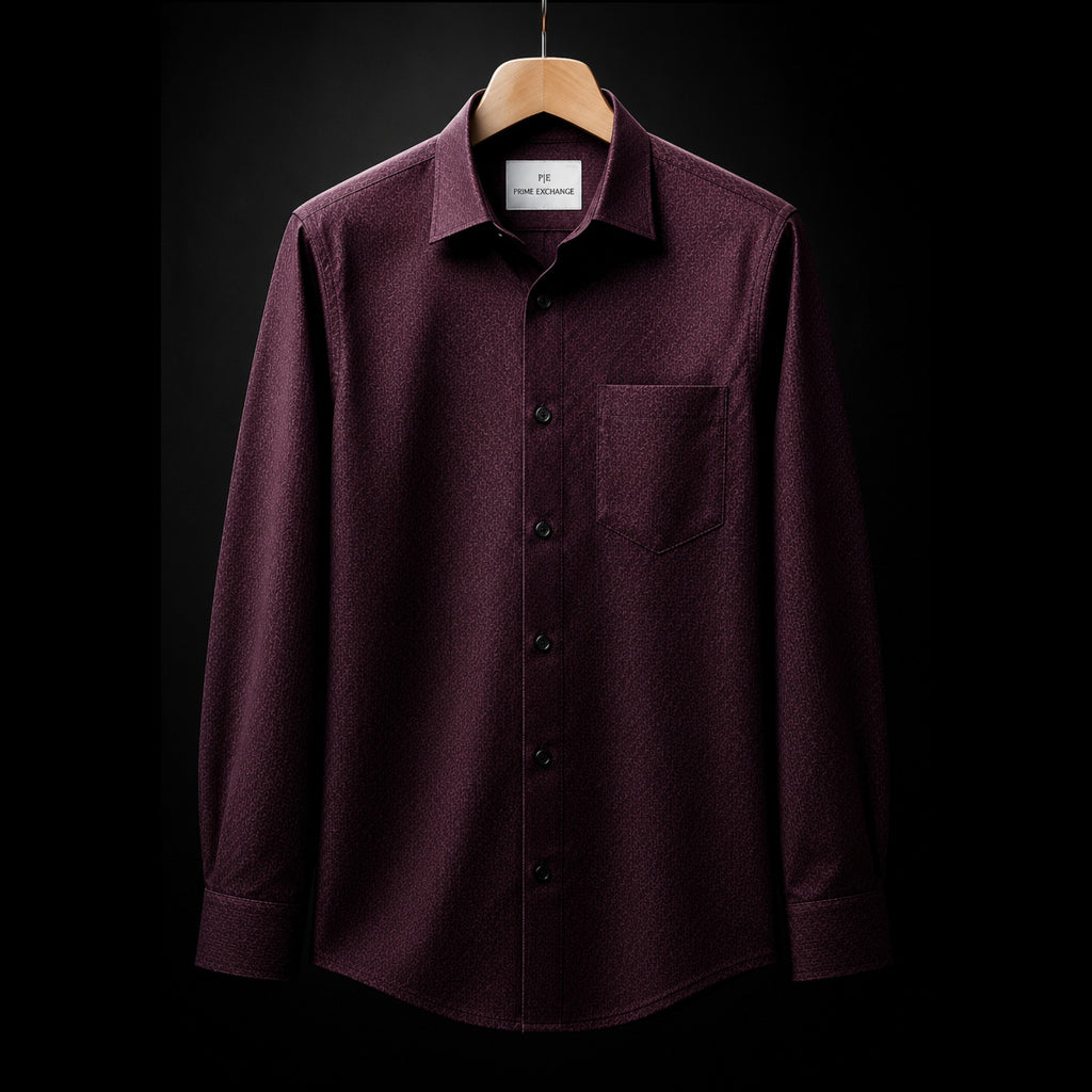 PRIME EXCHANGE-Burgundy Textured Shirt