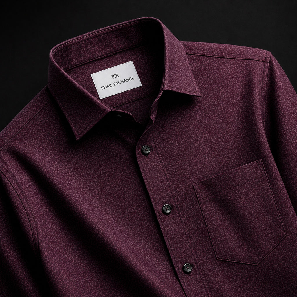 PRIME EXCHANGE-Burgundy Textured Shirt