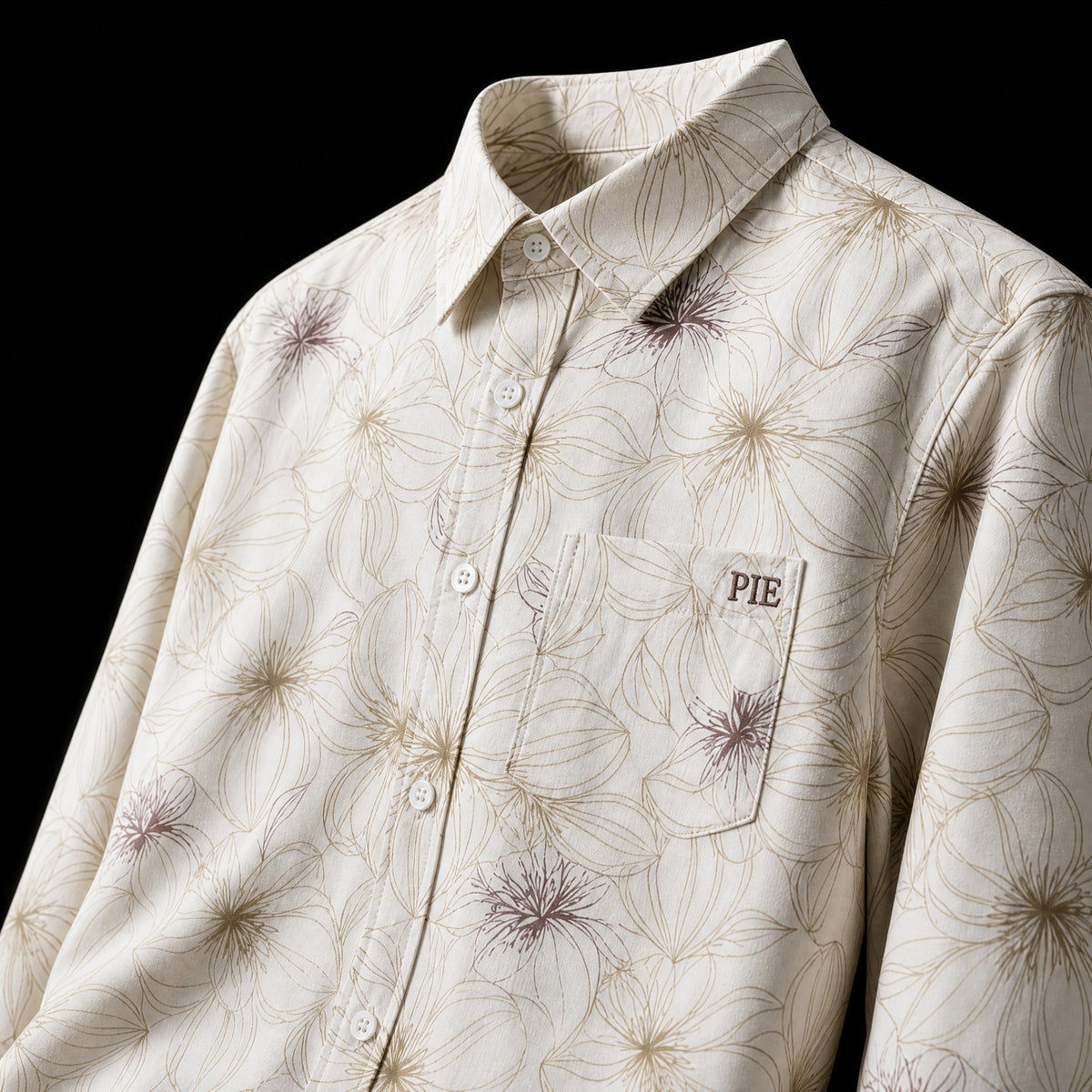 PRIME EXCHANGE-Beige Floral Line-Art Shirt
