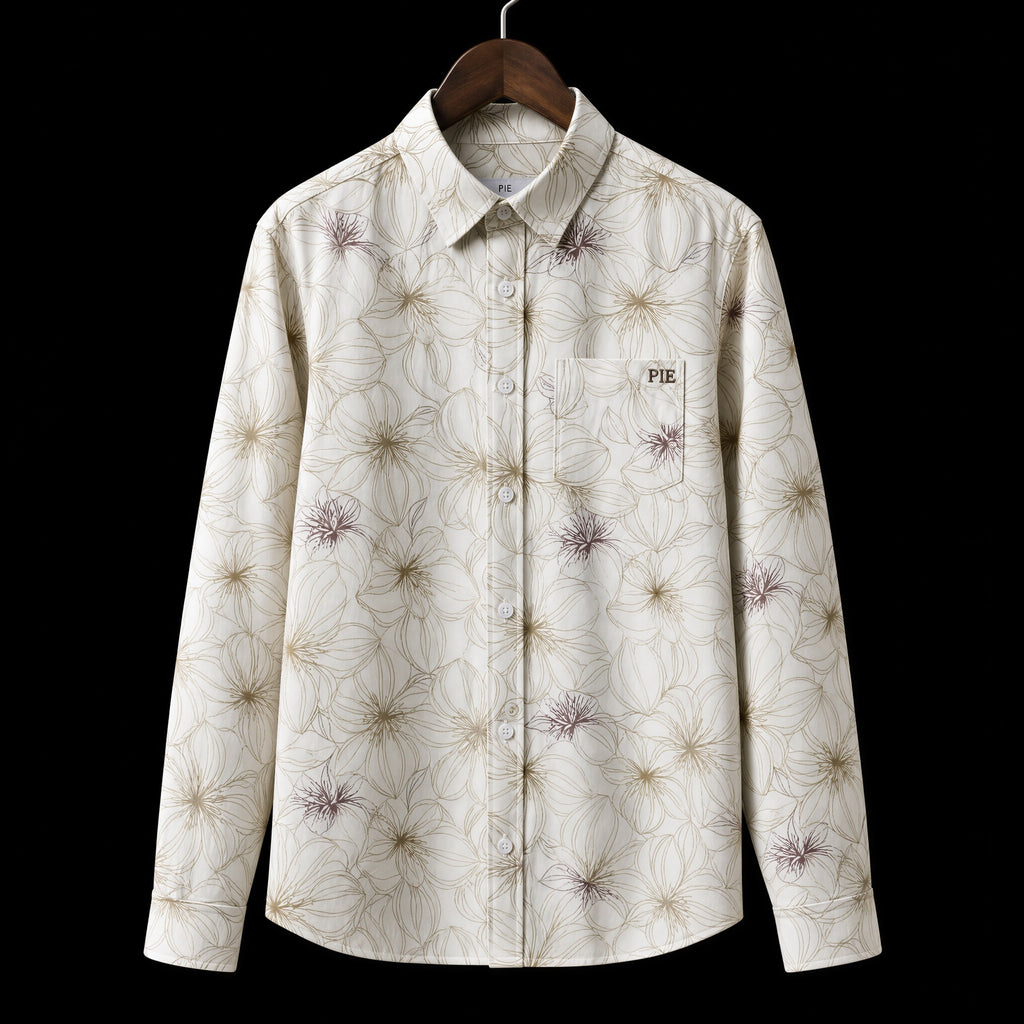 PRIME EXCHANGE-Beige Floral Line-Art Shirt