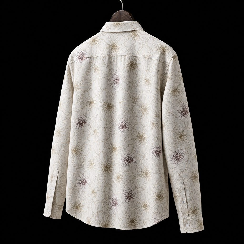 PRIME EXCHANGE-Beige Floral Line-Art Shirt