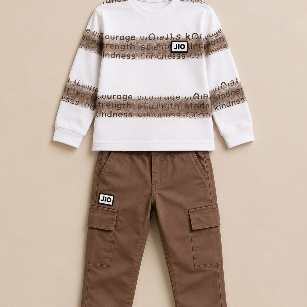 A.FIRST-Textured Stripe Typography Two-Piece Set