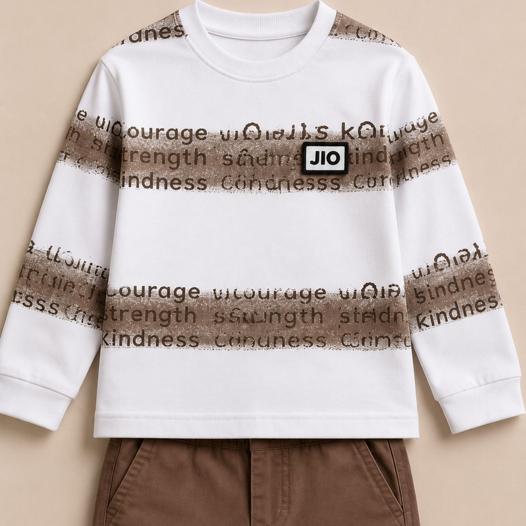 A.FIRST-Textured Stripe Typography Two-Piece Set