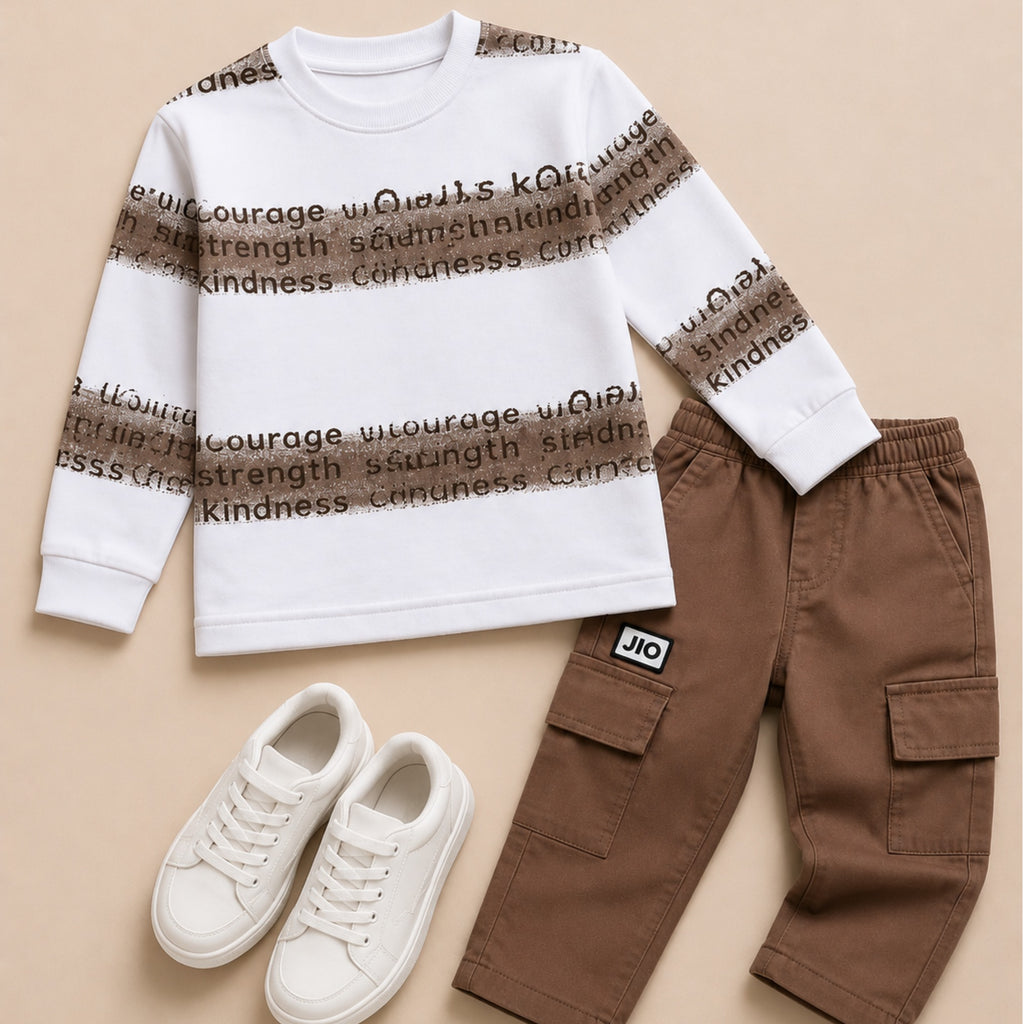 A.FIRST-Textured Stripe Typography Two-Piece Set