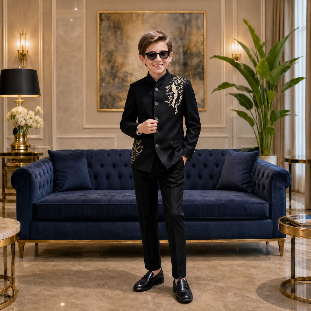 KARROM BOY-Boy's Black Self-Embroidered Party Wear Suit Set