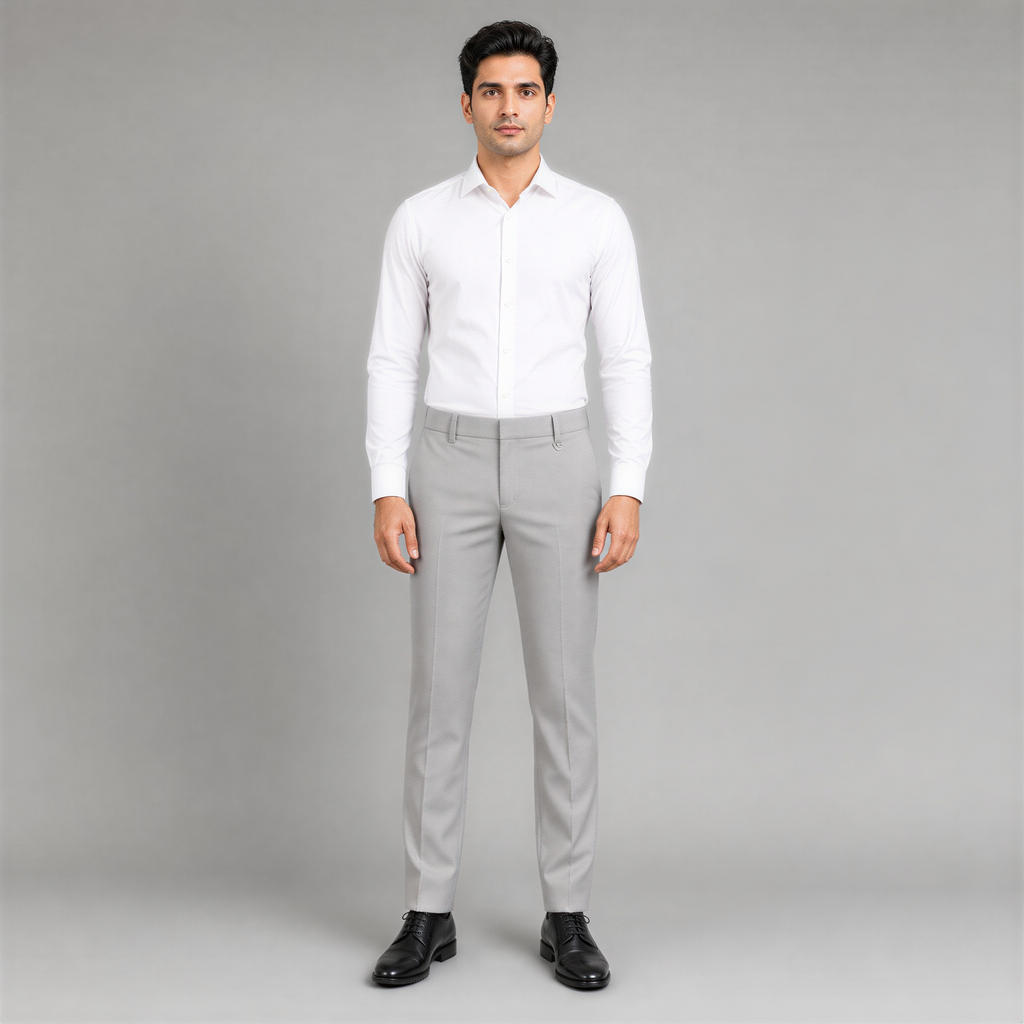 MALENO-Men's Light Gray Slim Fit Formal Trousers
