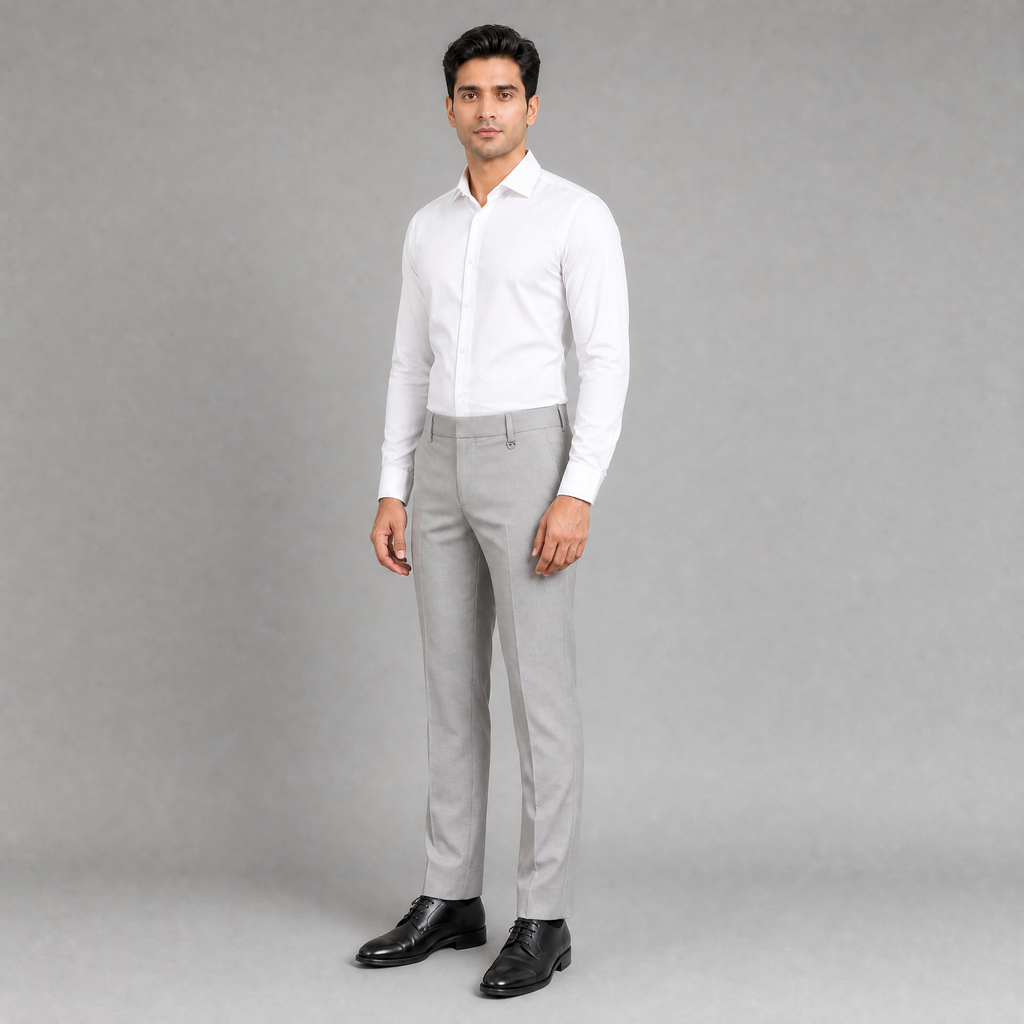 MALENO-Men's Light Gray Slim Fit Formal Trousers
