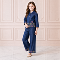 ANGEL,S-Girls Navy Blue Denim Shirt & Trousers Co-Ord Set