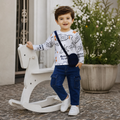 CHOO-CHOO-Kids White Graphic Top & Dark Blue Trousers Co-Ord Set