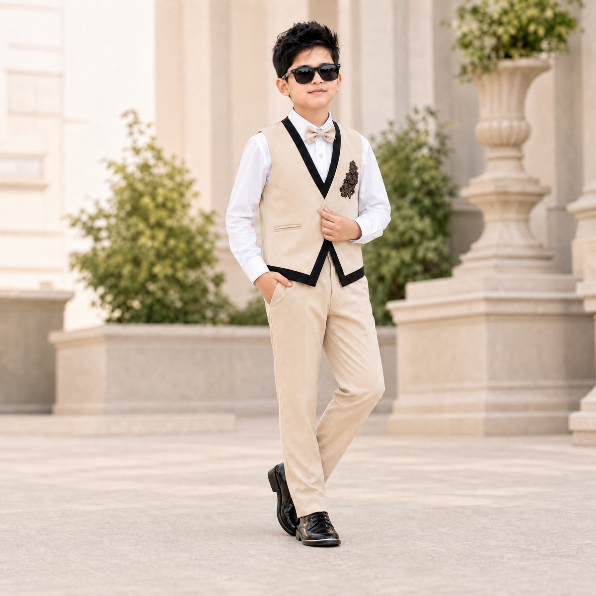 KARROM BOY-Boy's Beige Party Wear Suit