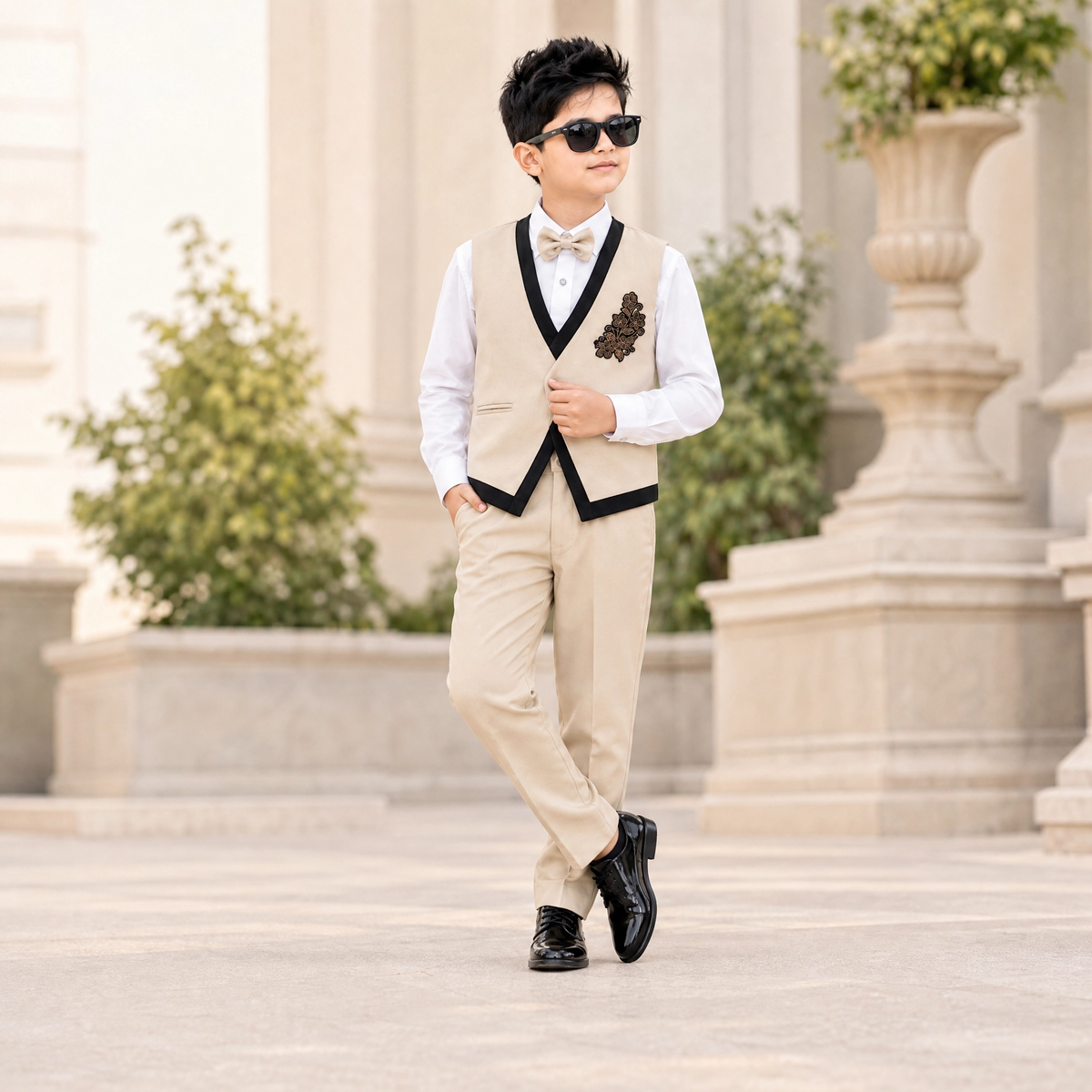 KARROM BOY-Boy's Beige Party Wear Suit