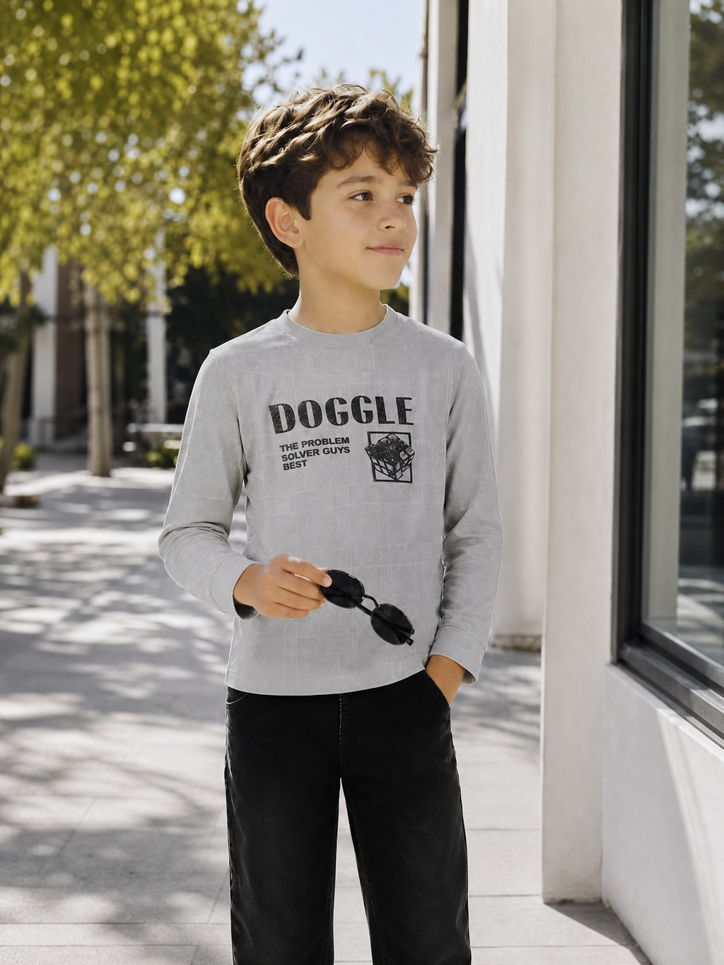 ORBIT-Petite Grey & Black Casual Long Sleeve T-shirt