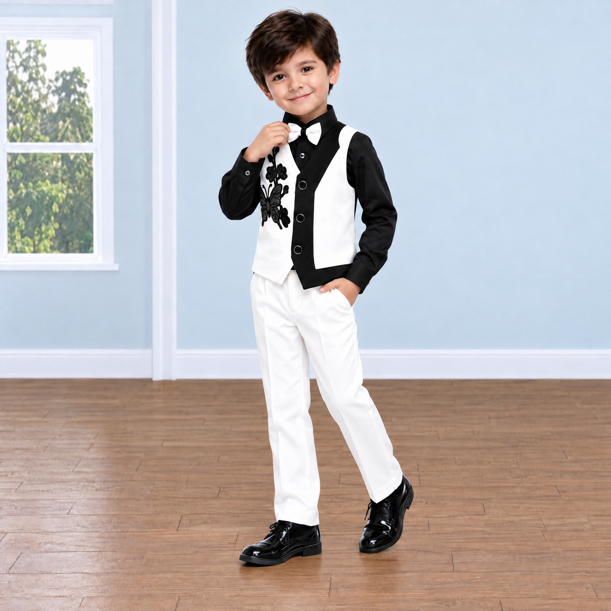 KARROM BOY-Boy's White Party Wear Suit Set