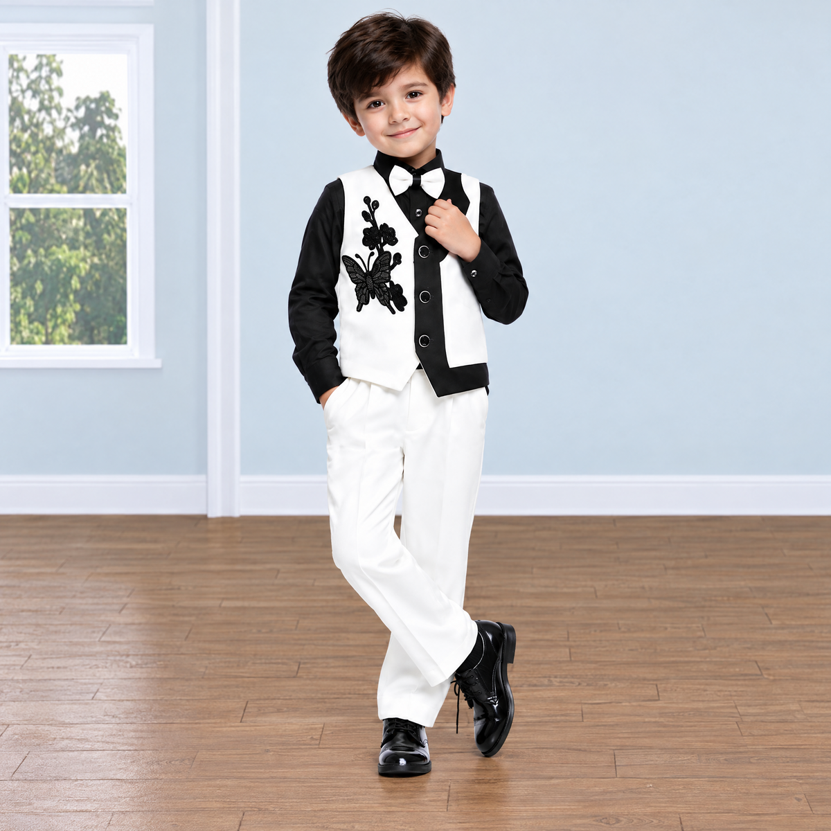 KARROM BOY-Boy's White Party Wear Suit Set