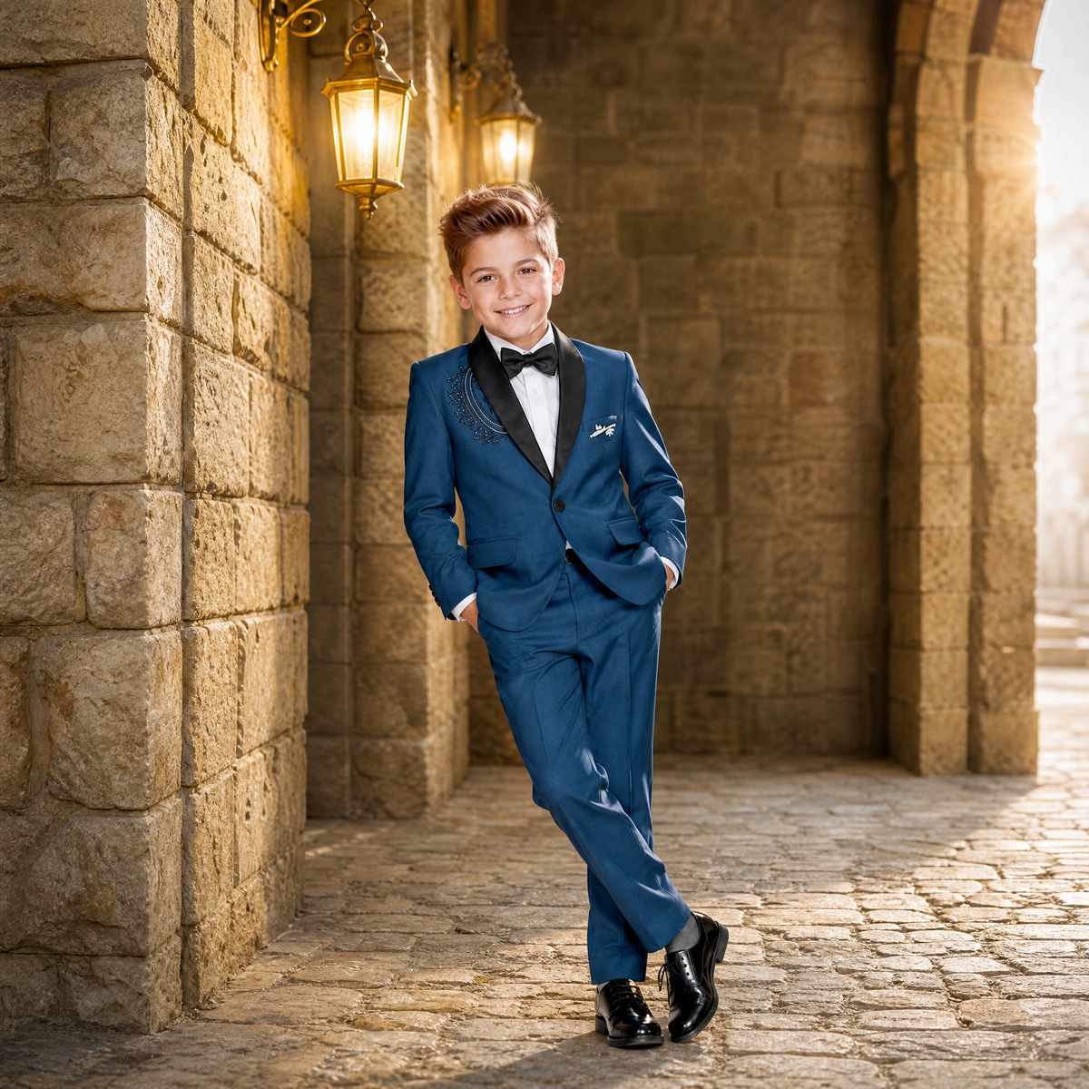 KARROM BOY-Boy's Royal Blue 3-Piece Tuxedo Suit Set