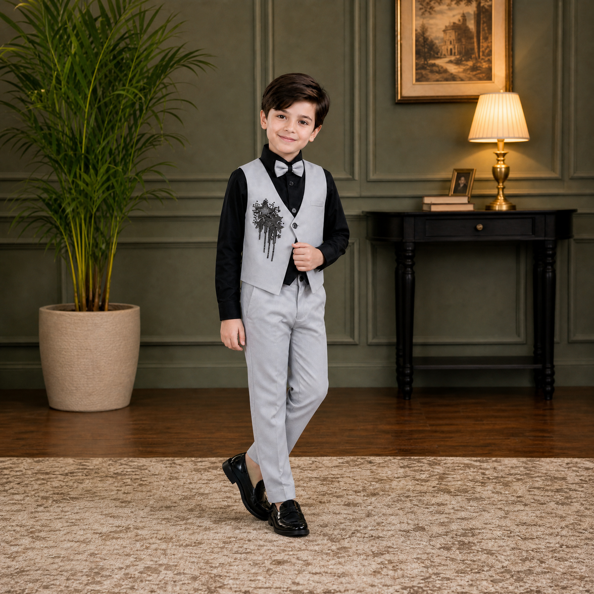 KARROM BOY-Boy's Light Gray Party Wear Suit