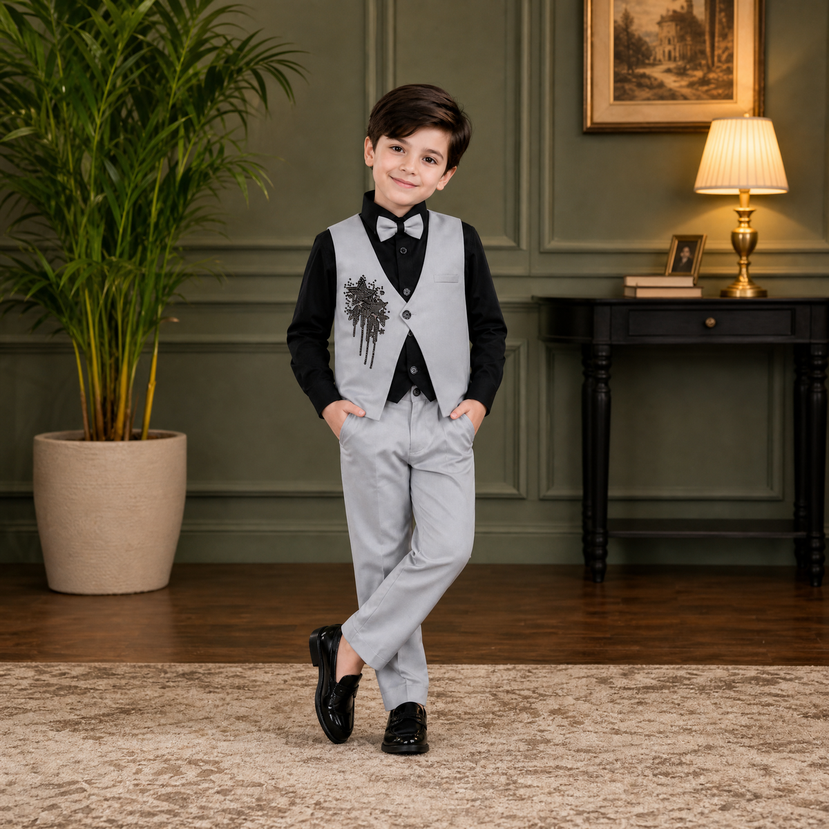 KARROM BOY-Boy's Light Gray Party Wear Suit