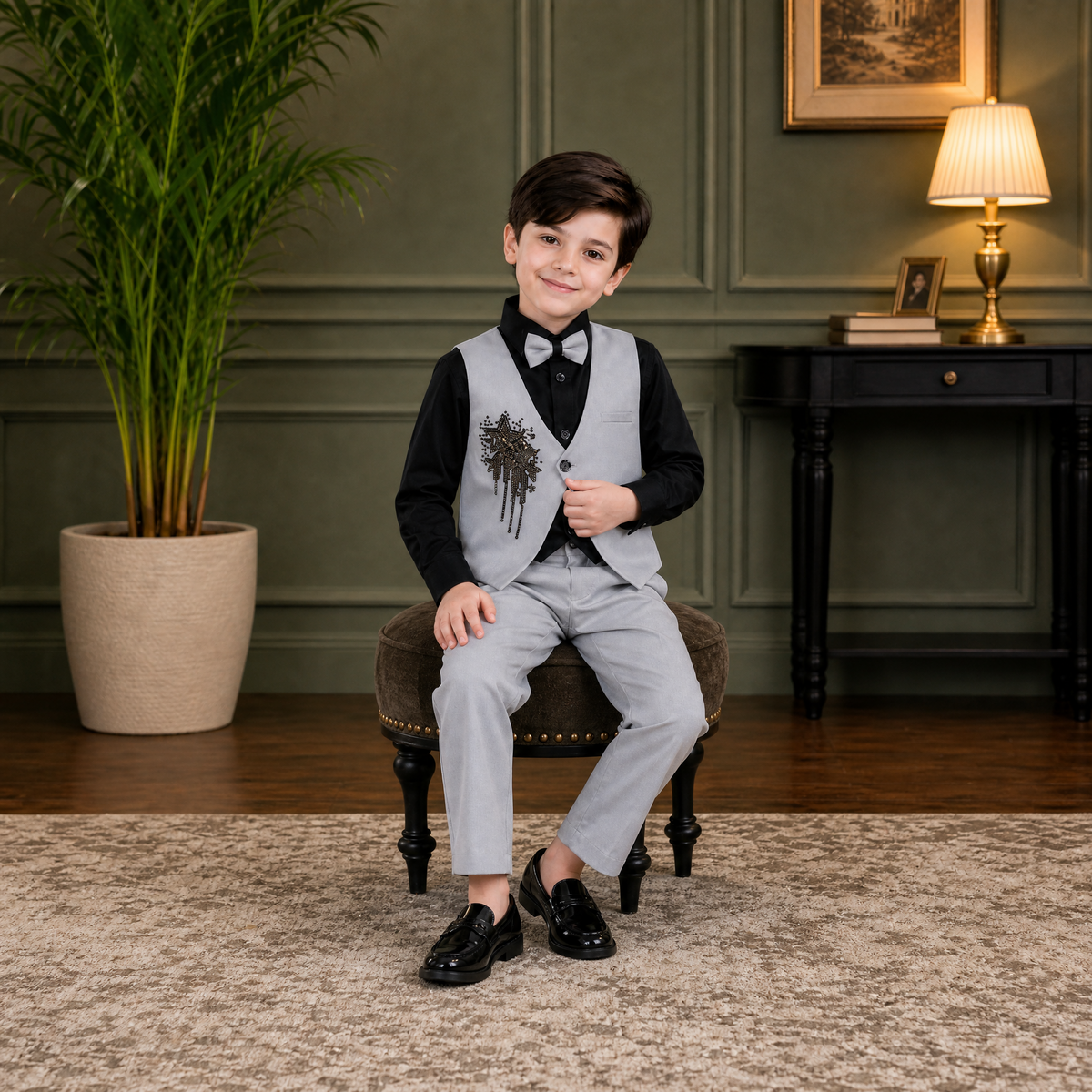 KARROM BOY-Boy's Light Gray Party Wear Suit