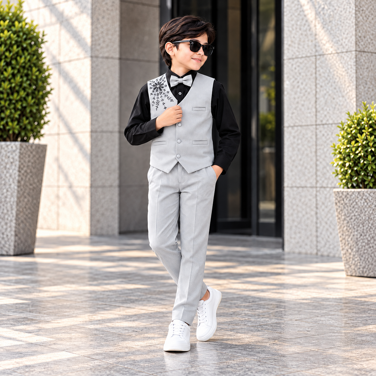KARROM BOY-Boy's Silver Gray Party Wear Suit