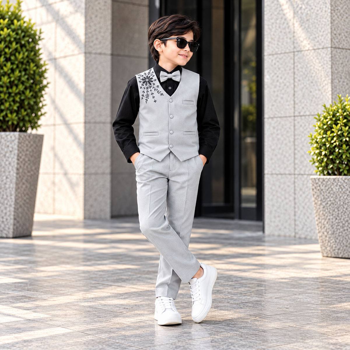 KARROM BOY-Boy's Silver Gray Party Wear Suit