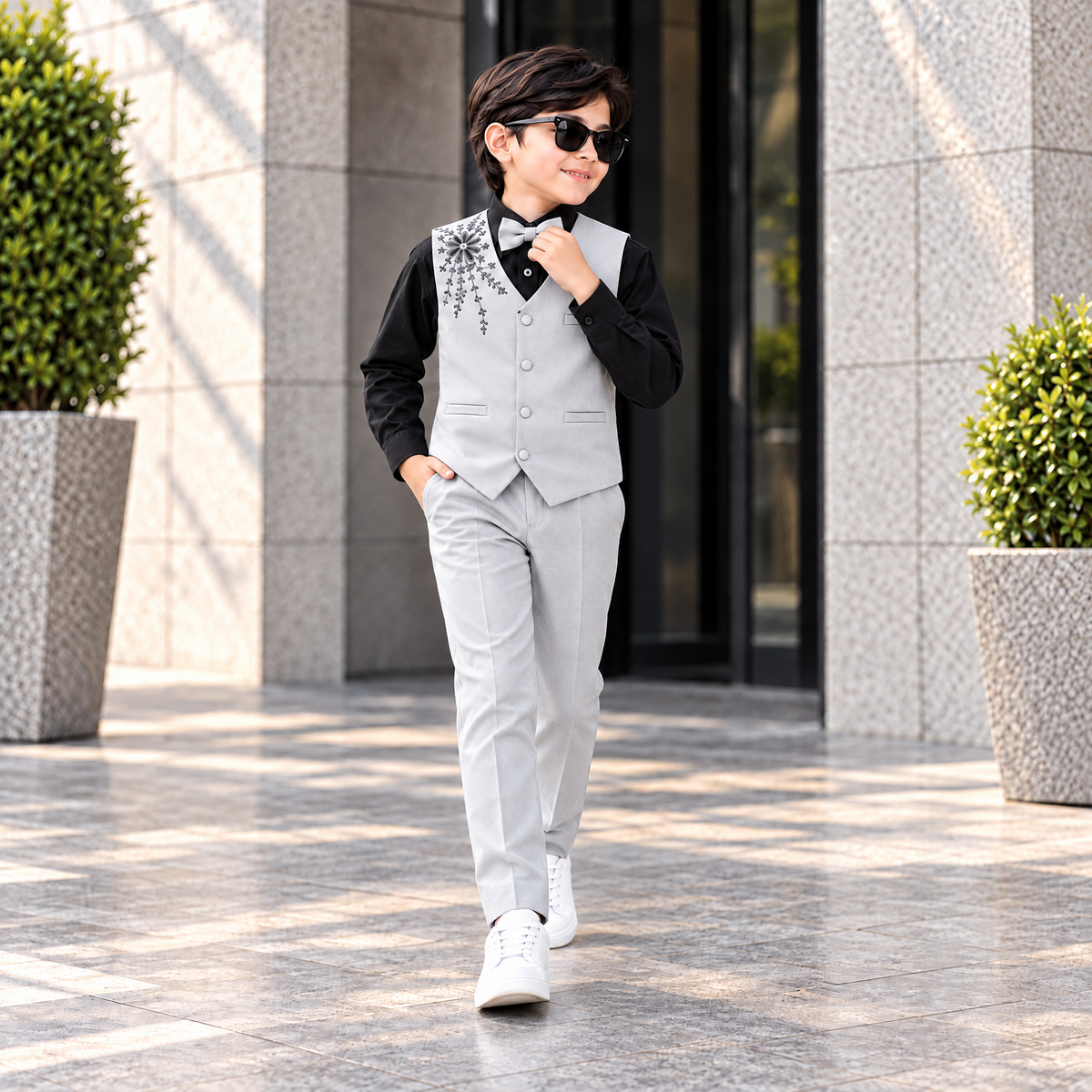 KARROM BOY-Boy's Silver Gray Party Wear Suit