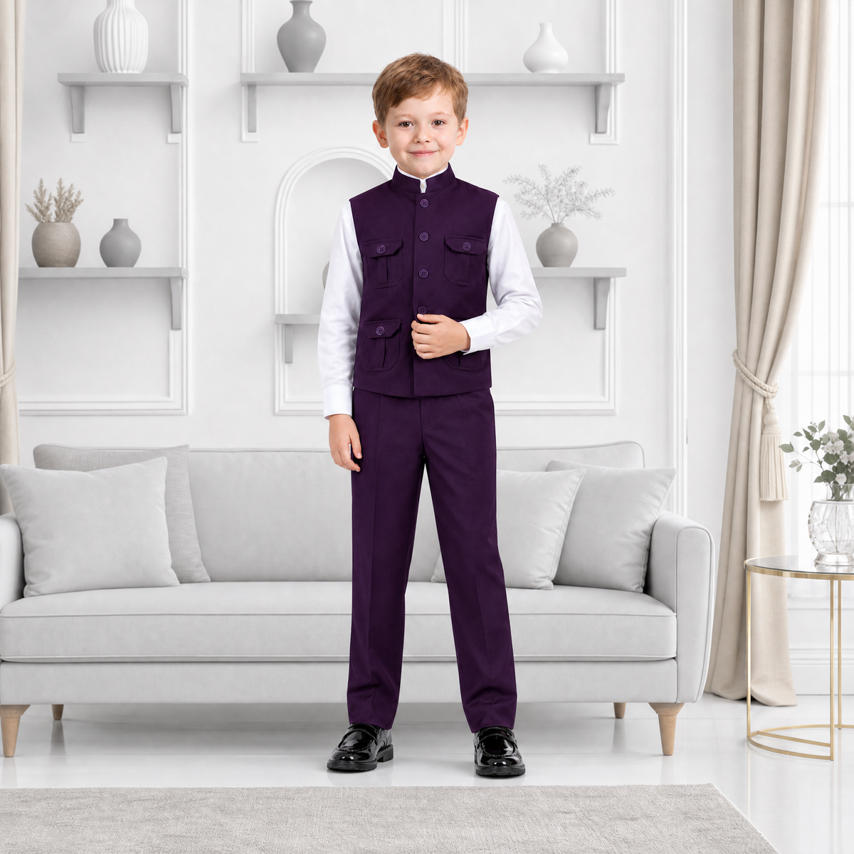 KARROM BOY-Boy's Dark Purple Party Wear Suit