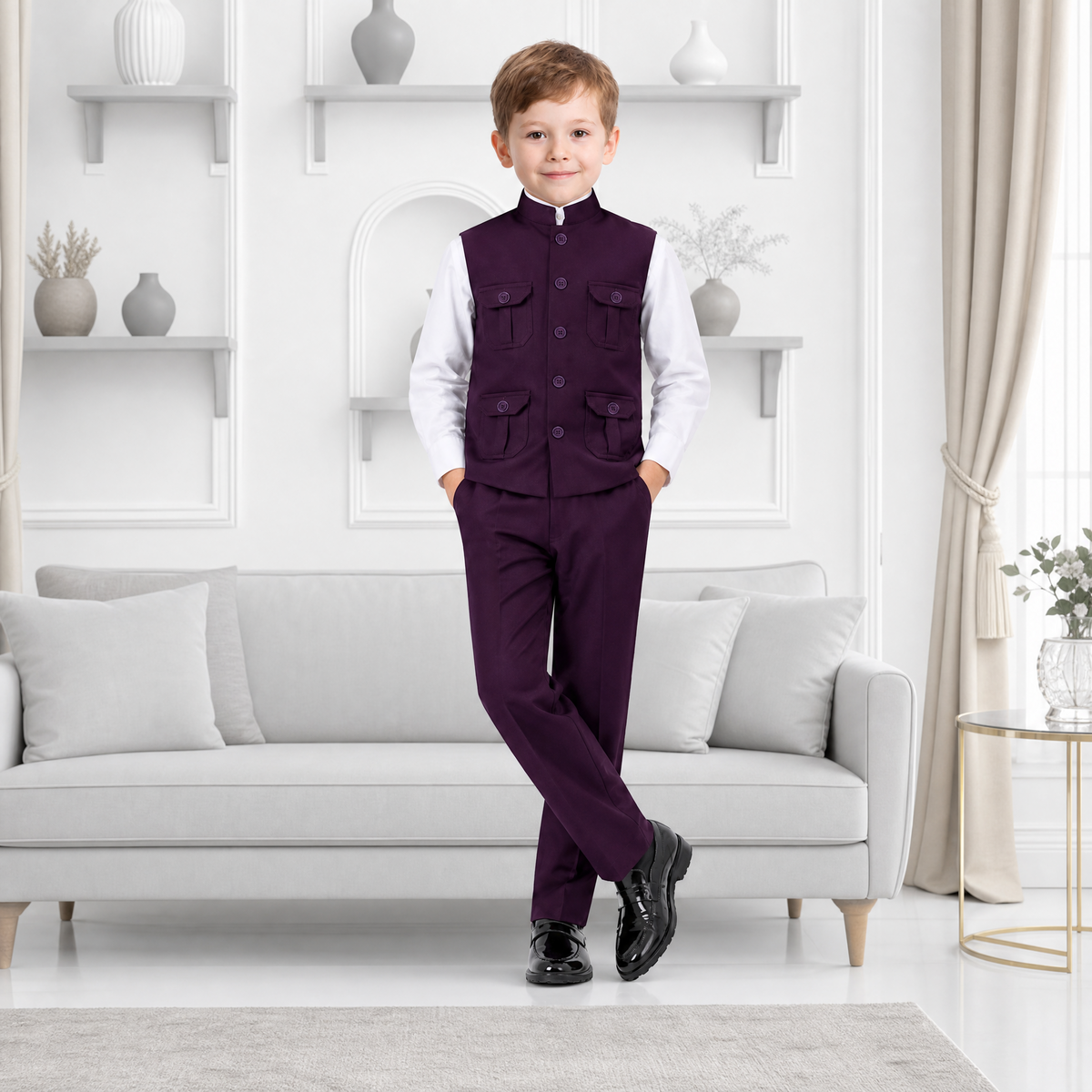 KARROM BOY-Boy's Dark Purple Party Wear Suit