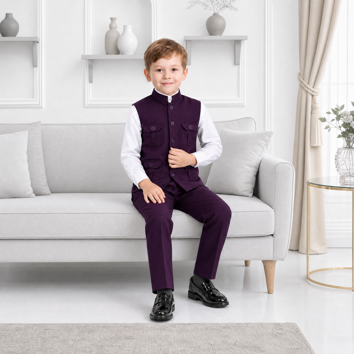KARROM BOY-Boy's Dark Purple Party Wear Suit