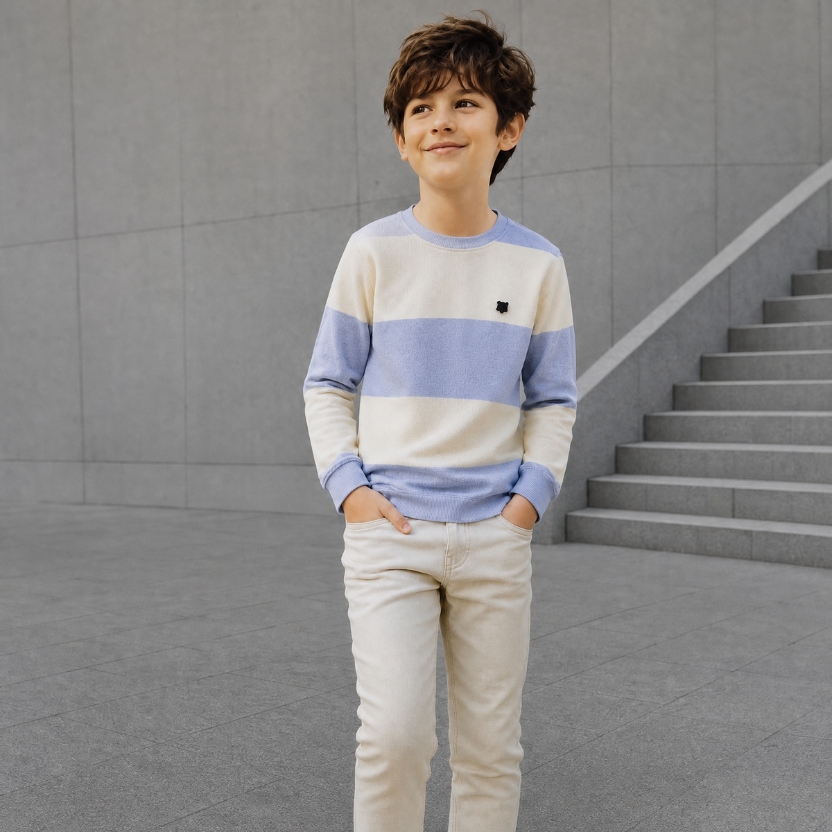 ORBIT-Boys Light Blue & White Striped Long Sleeve T-Shirt
