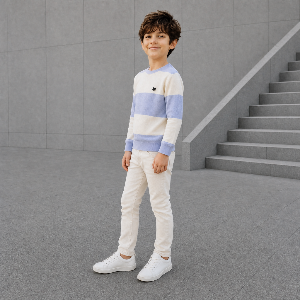 ORBIT-Boys Light Blue & White Striped Long Sleeve T-Shirt
