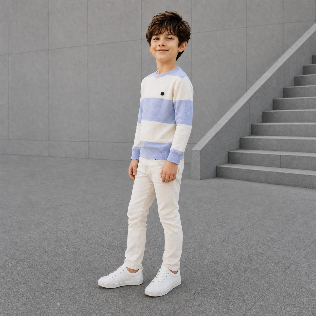ORBIT-Boys Light Blue & White Striped Long Sleeve T-Shirt