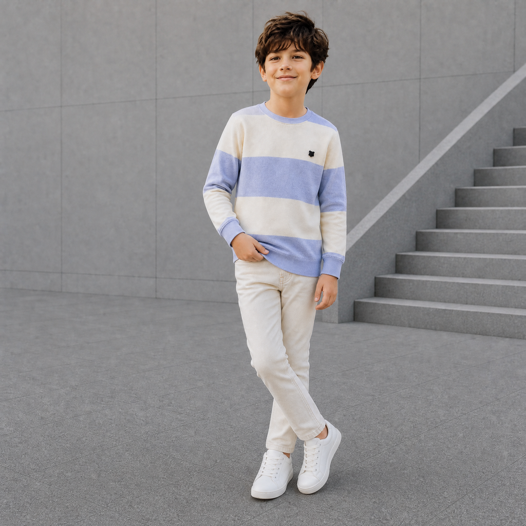 ORBIT-Boys Light Blue & White Striped Long Sleeve T-Shirt