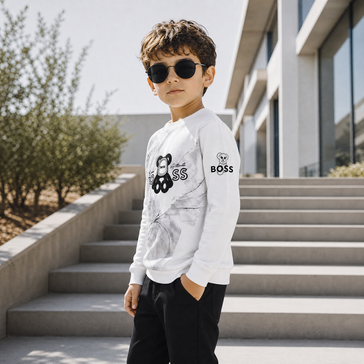ORBIT-Boys' White Graphic Long-Sleeve Shirt