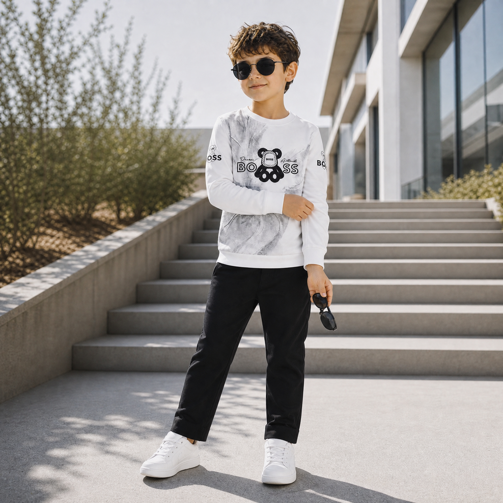 ORBIT-Boys' White Graphic Long-Sleeve Shirt