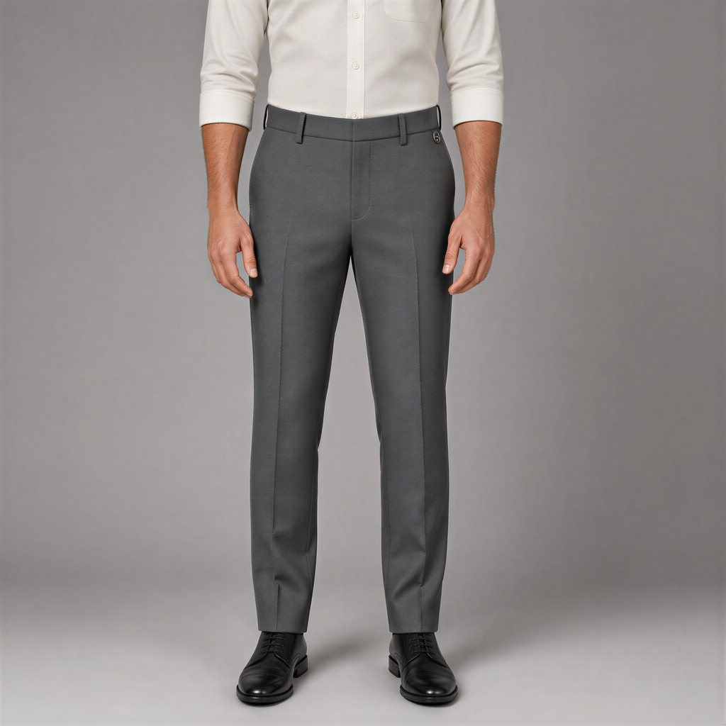MALENO-Men's Charcoal Grey Slim Fit Formal Trousers
