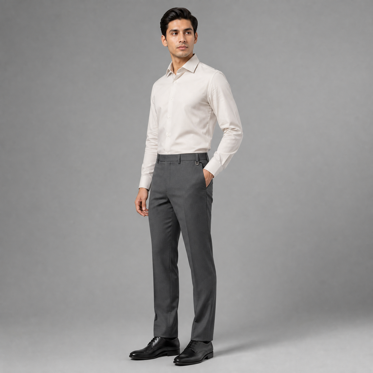 MALENO-Men's Charcoal Grey Slim Fit Formal Trousers