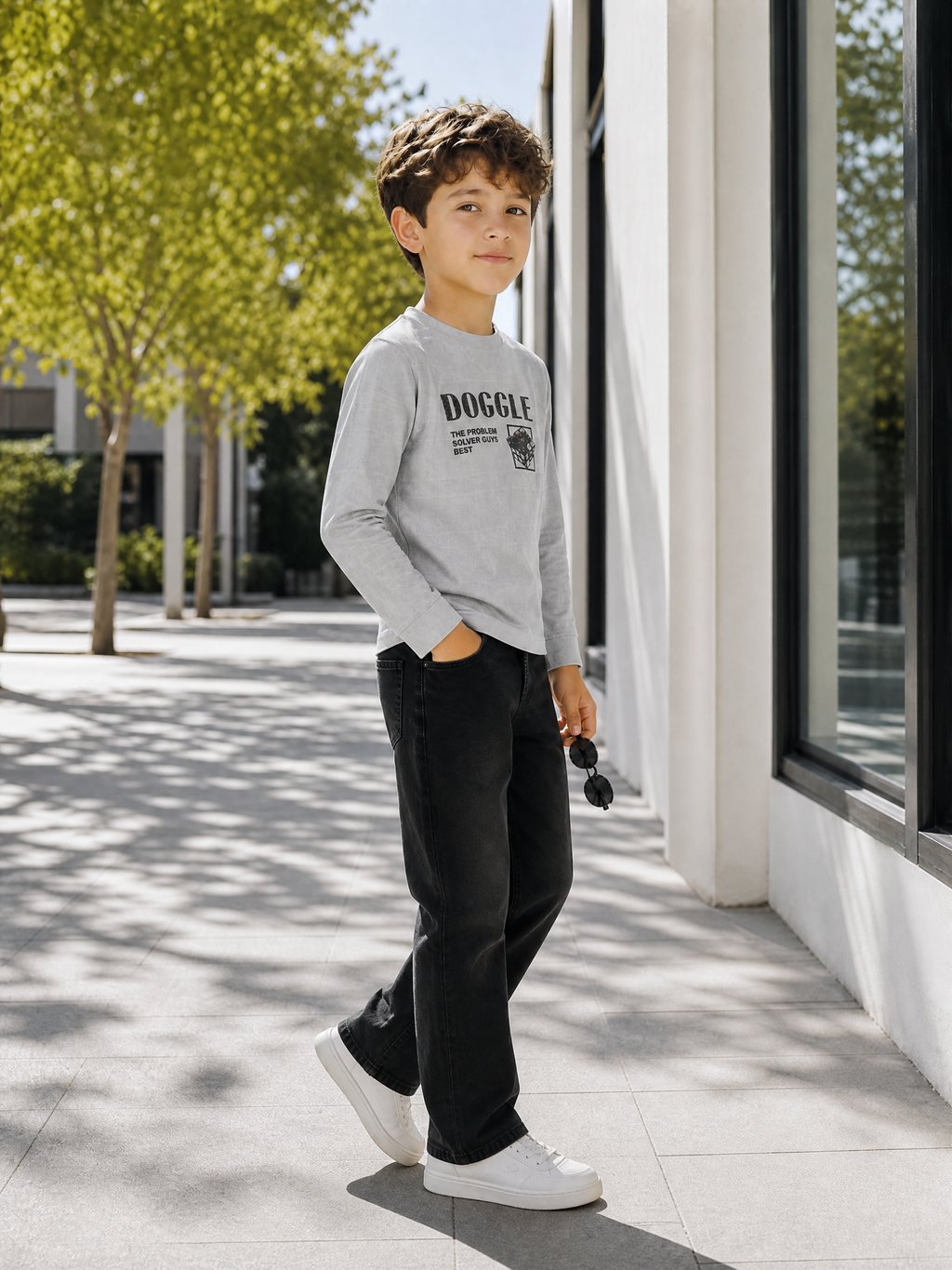 ORBIT-Petite Grey & Black Casual Long Sleeve T-shirt