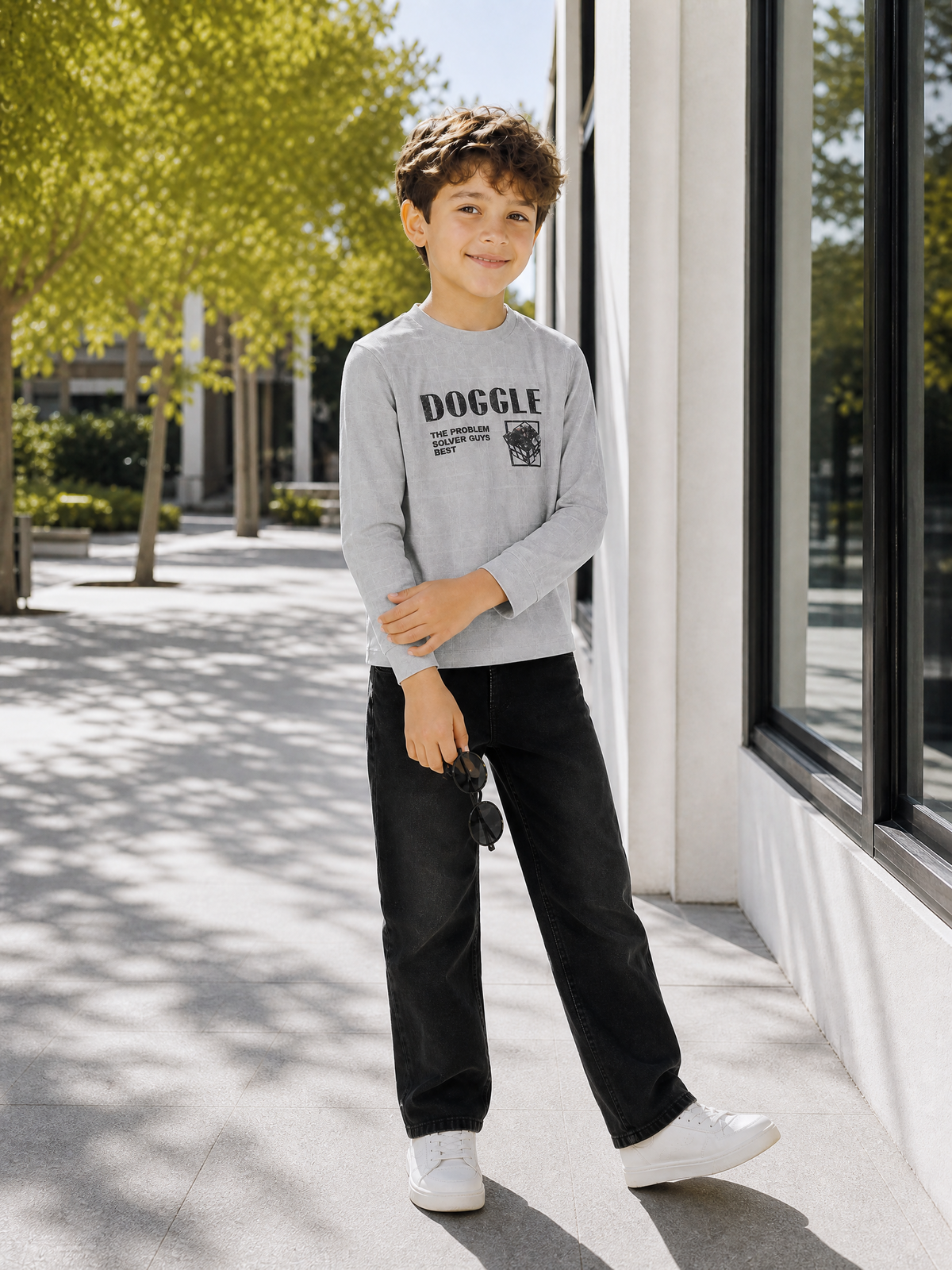 ORBIT-Petite Grey & Black Casual Long Sleeve T-shirt