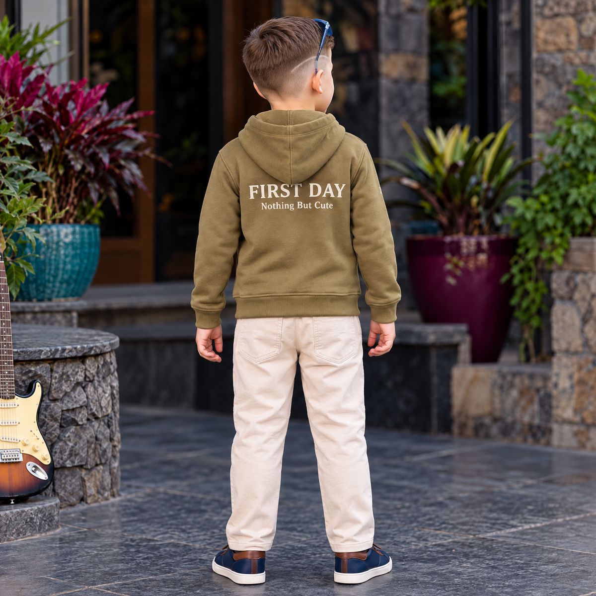 A-FIRST-Boy's Olive Green Hoodie & Trouser Casual Set