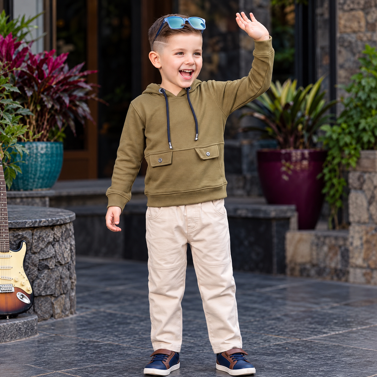 A-FIRST-Boy's Olive Green Hoodie & Trouser Casual Set