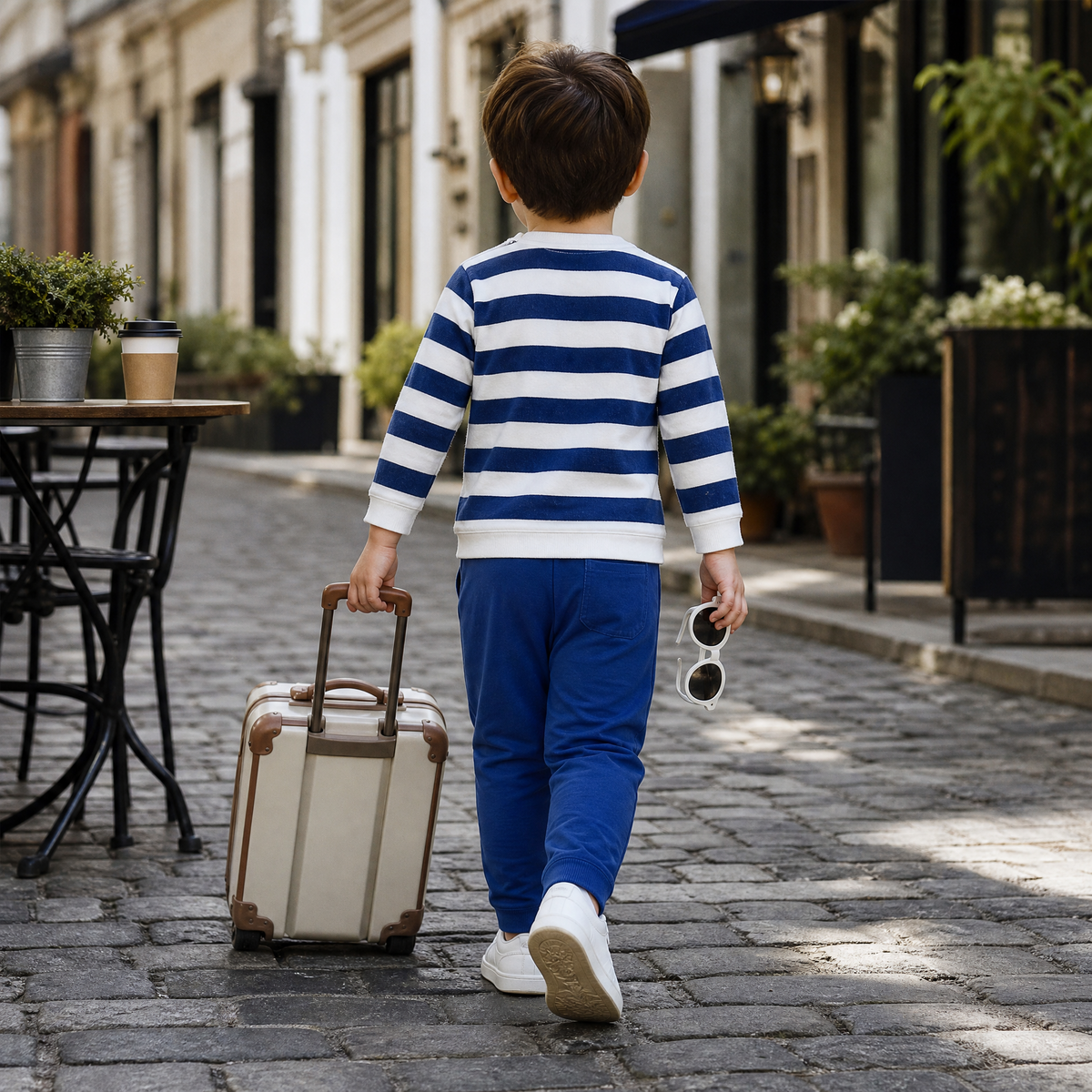 CHOO-CHOO-Kids Blue Striped Crewneck Top & Royal Blue Trousers Outfit Set