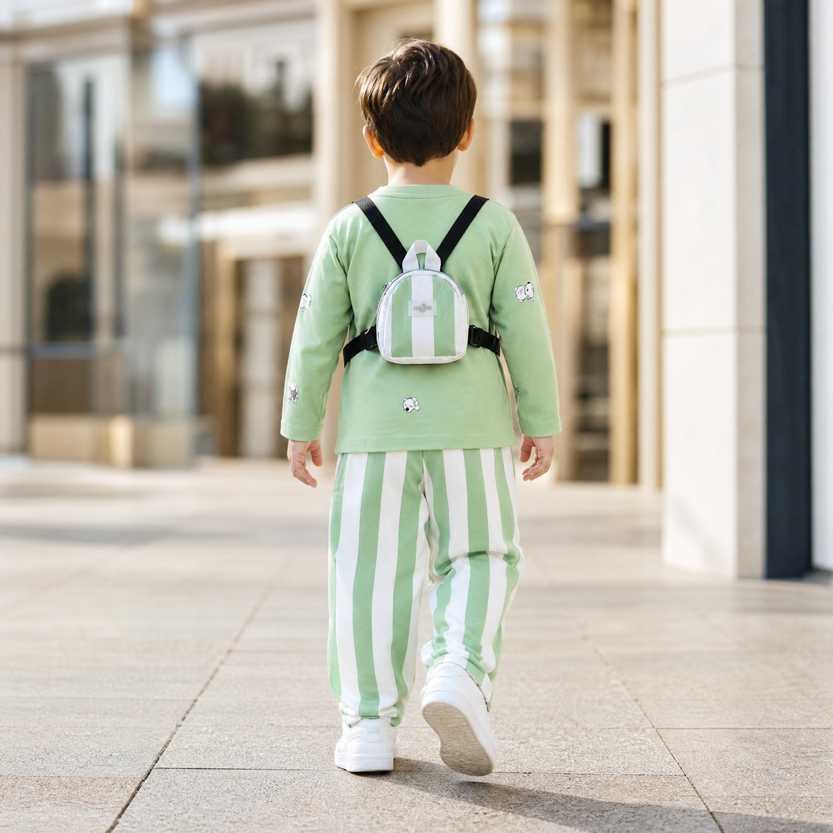 CHOO-CHOO-Kids Sage Green Vertical Striped Co-Ord Outfit Set