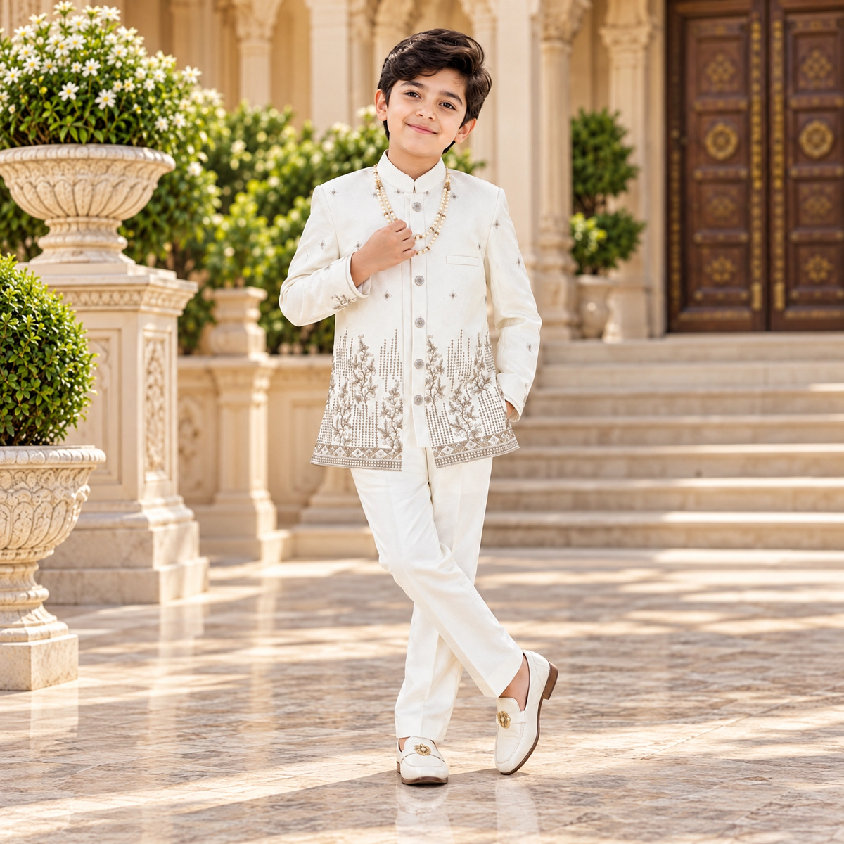 KARROM BOY-Boy's White Party Wear Suit Set
