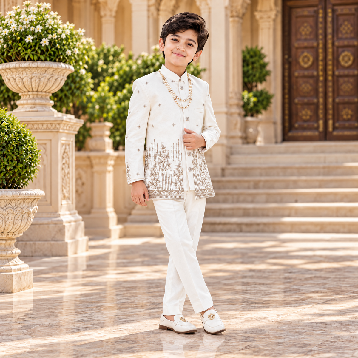 KARROM BOY-Boy's White Party Wear Suit Set