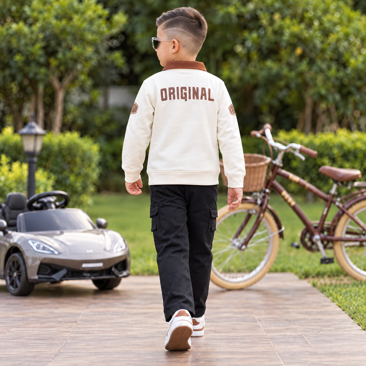 A-FIRST-Boy's Colorblock Polo Shirt & Black Trouser Casual Set