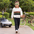A-FIRST-Boy's Colorblock Polo Shirt & Black Trouser Casual Set