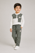 MG.GABBA-Kids White Hoodie & Olive Green Trousers Two-Piece Co-Ord Set