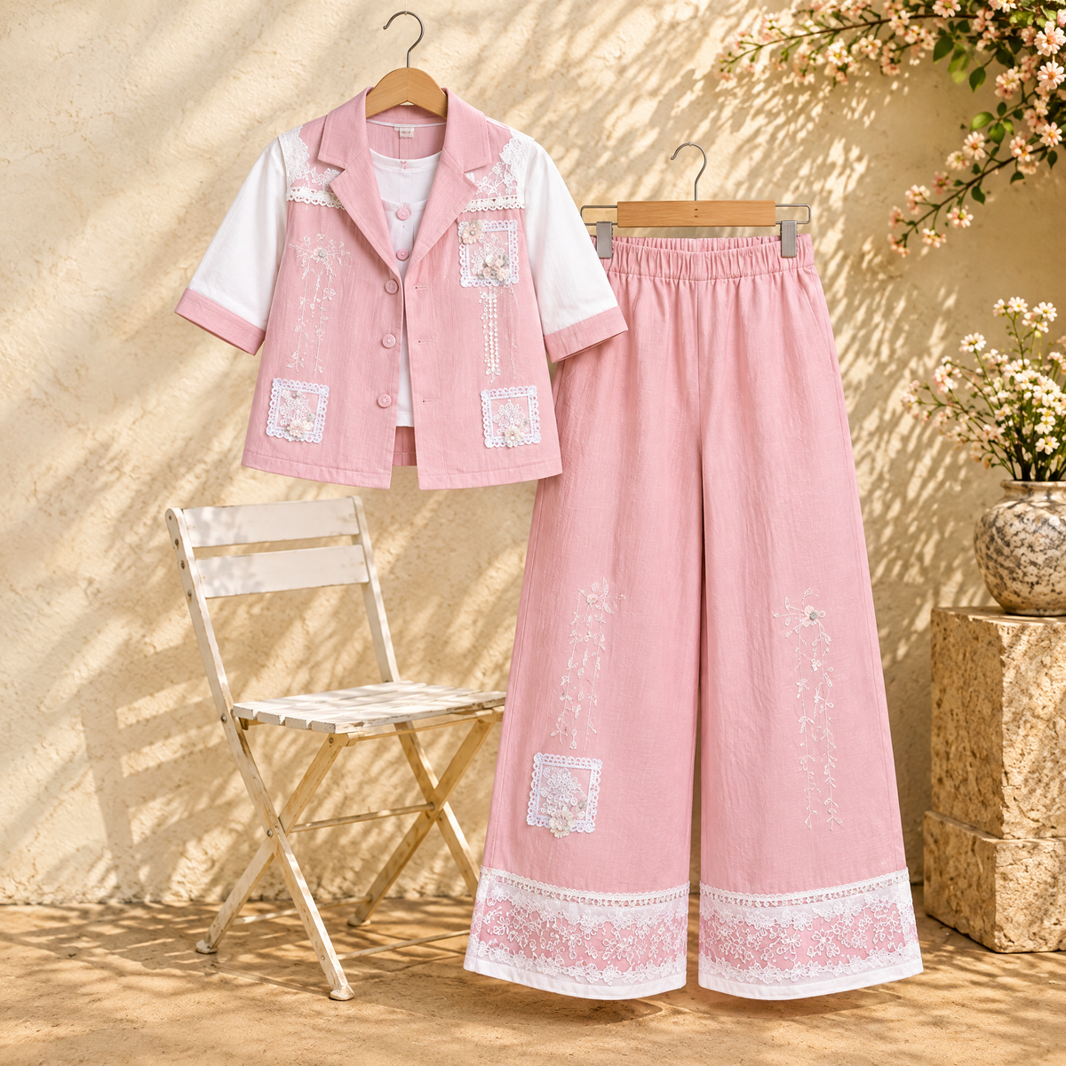 MINTGREEN-Floral Embroidered Sharara Outfit